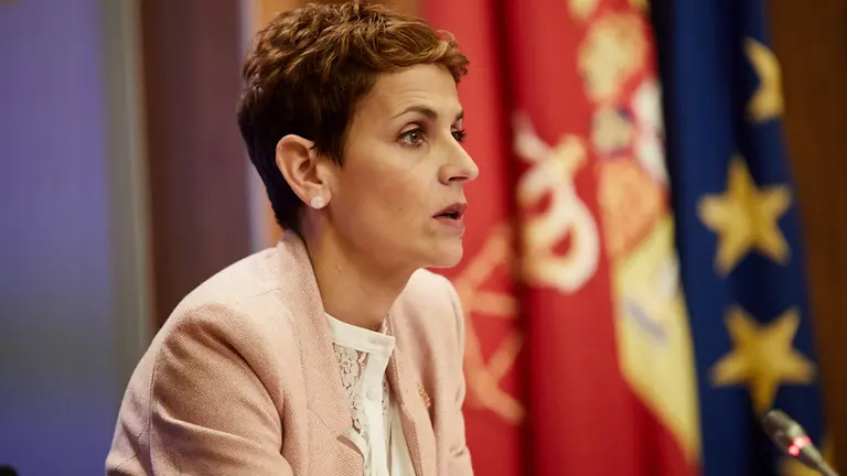 La presidenta del Gobierno de Navarra, María Chivite, presenta un balance de las principales medidas adoptadas por el Ejecutivo foral en los pasados 100 días. IÑIGO ALZUGARAY