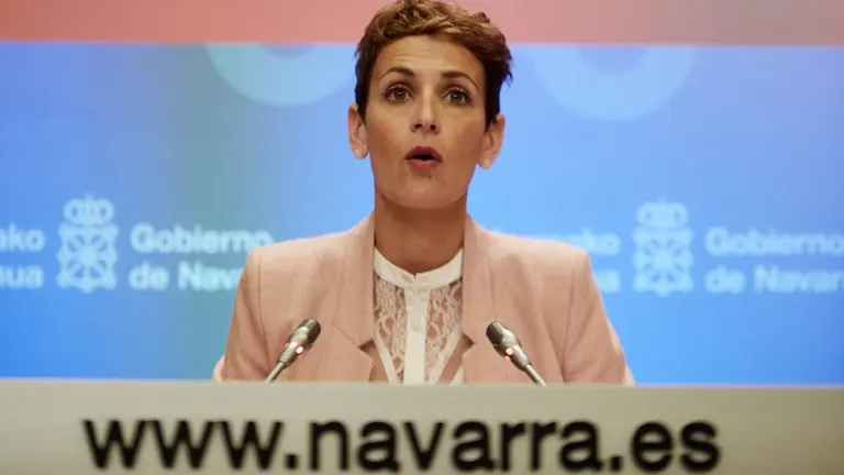 La presidenta del Gobierno de Navarra, María Chivite, presenta un balance de las principales medidas adoptadas por el Ejecutivo foral en los pasados 100 días. IÑIGO ALZUGARAY