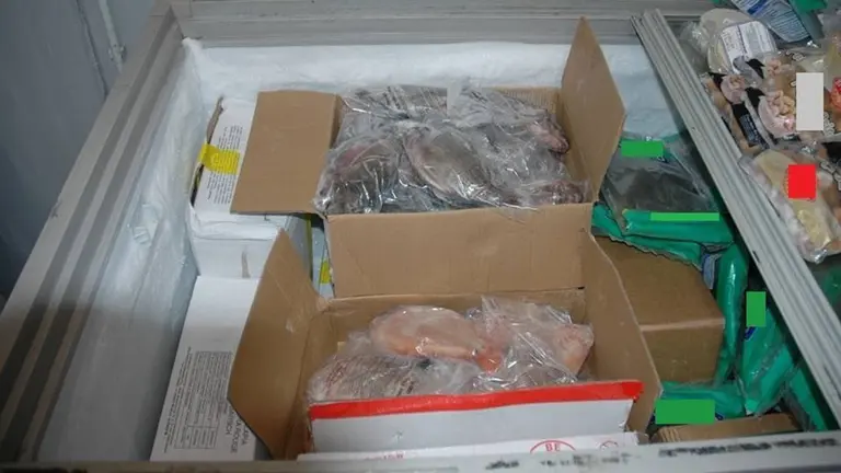 Intervienen dos toneladas de alimentos congelados y refrigerados no aptos para el consumo, en La Puebla de Alfindén. GUARDIA CIVIL