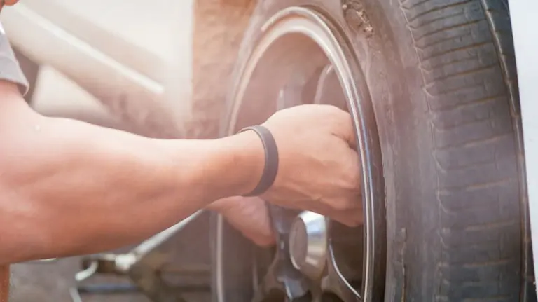 Un hombre cambia una rueda pinchada ARCHIVO