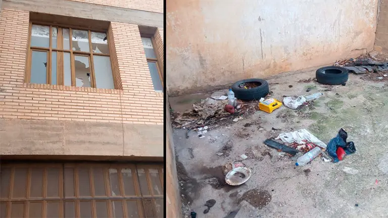 Edificio abandonado en el paseo del Castillo, en Tudela, con basura en los alrededores CEDIDA