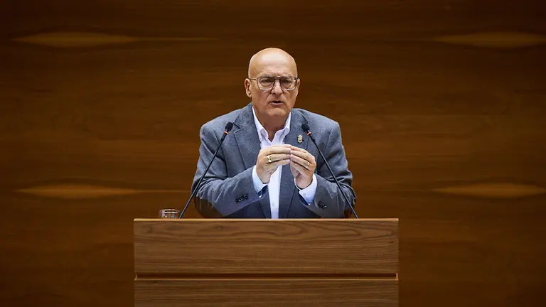Bernardo Ciriza, consejero de Cohosión territorial, durante el pleno parlamentario. MIGUEL OSÉS