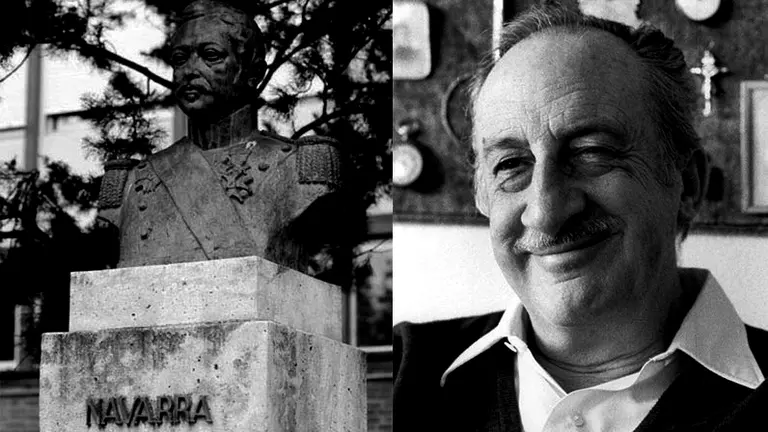 El monumento al Duque de Ahumada en Pamplona y José Luis Prieto en una imagen de archivo.