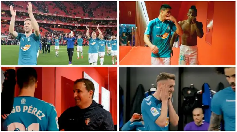 Osasuna desvela algunos de los momentos de la celebración tras la victoria en San Mamés.