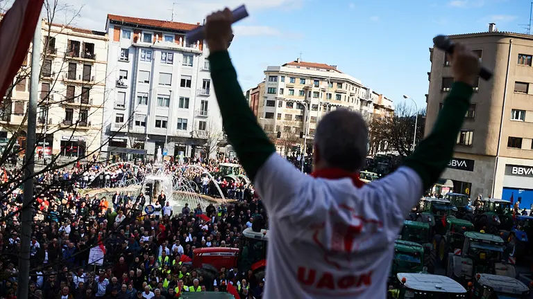 Cientos de agricultores y ganaderos de Navarra se manifiestan en Pamplona convocados por la UAGN y UCAN en defensa del sector agrario. PABLO LASAOSA