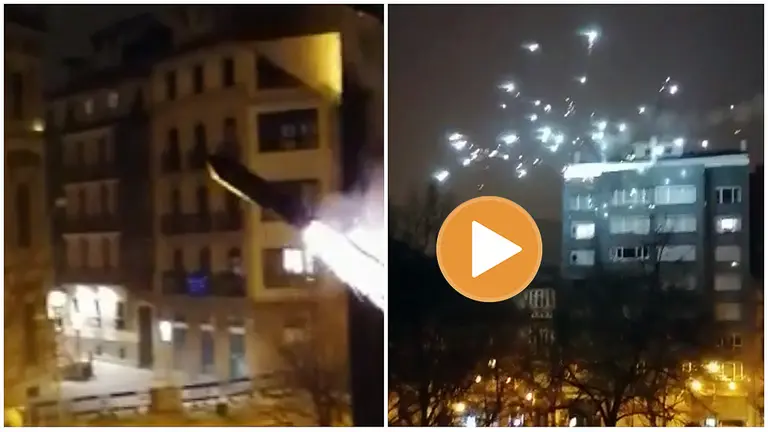 Momento del lanzamiento del cohete en Pamplona y del impacto en la vivienda de Paseo Sarasate_. 