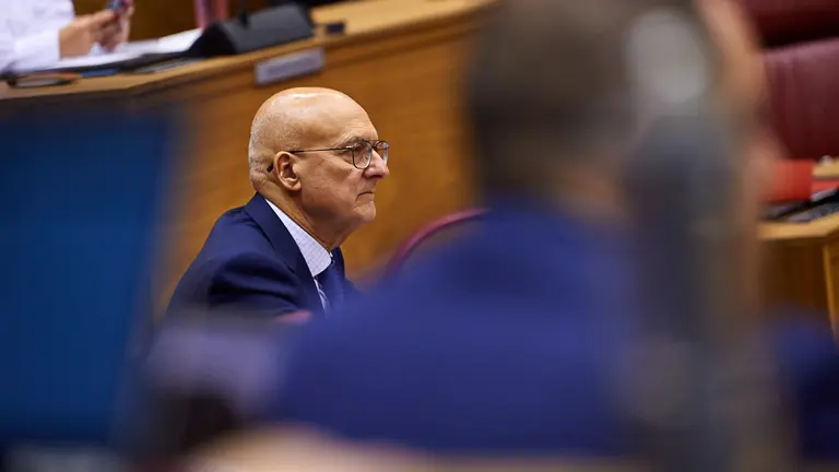 Bernardo Ciriza, consejero de Cohesión territorial, durante el pleno parlamentario. MIGUEL OSÉS