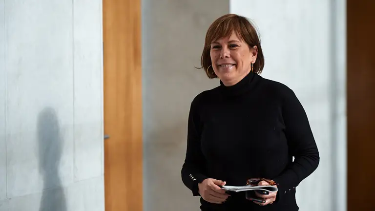 Uxue Barkos, durante la sesión de portavoces en el Parlamento. MIGUEL OSÉS