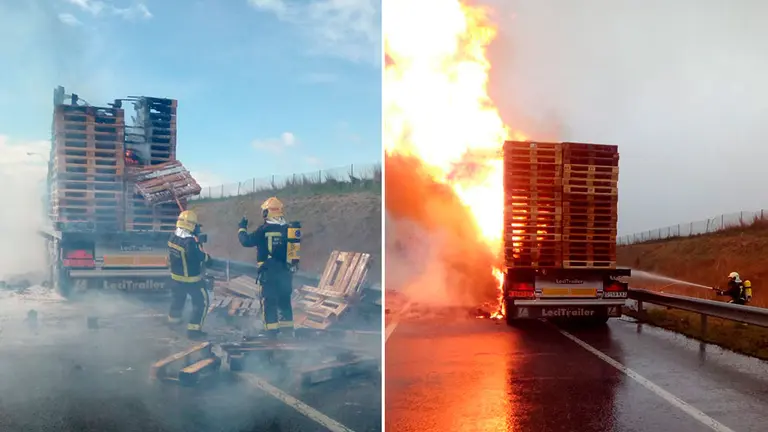 Arde un camión en la AP-15 a altura de Imarcoáin. BOMBEROS DE NAVARRA