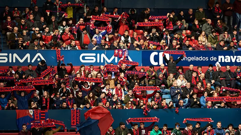 La grada de Osasuna durante el partido contra el Espanyol. Miguel Osés