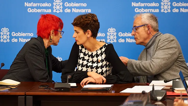 La presidenta del gobierno, María Chivite, preside la reunion interdepartamental del Gobierno foral sobre el coronavirus. MIGUEL OSÉS