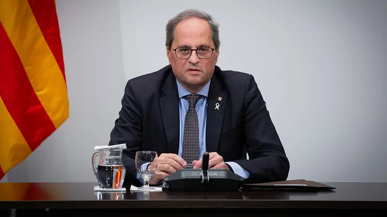 El presidente de la Generalitat, Quim Torra, preside una reunión extraordinaria del Consell Executiu para analizar la evolución del coronavirus, en Barcelona/Catalunya (España) a 12 de marzo de 2020.

12 MARZO 2020 COVID-19;ENFERMEDAD;CONTAGIO;PANDEMIA;VIRUS;VIRUS DE WUHAN

12/3/2020