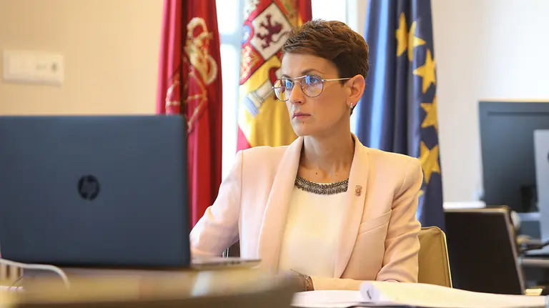 María Chivite, durante la videoconferencia de Pedro Sánchez con los presidentes autonómicos (3) GOBIERNO DE NAVARRA