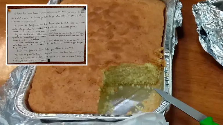 Bizcocho y carta entregada por una anciana a la Policía Municipal de Pamplona POLICÍA MUNICIPAL DE PAMPLONA