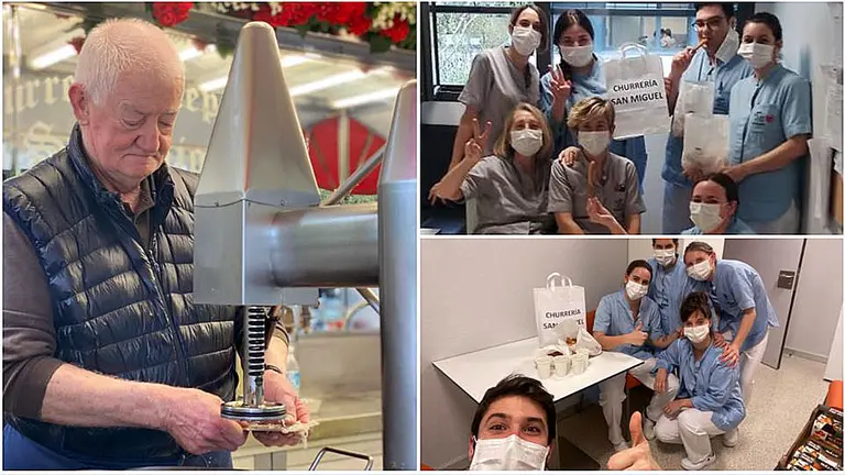 El churrero Teodoro Malo Bea ha prepadado 100 docenas de churros para los sanitarios y policías.