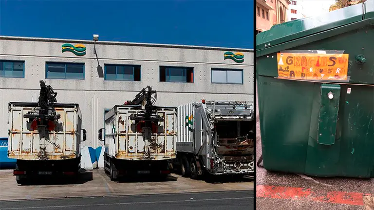 Mensaje de agradecimiento colocado en un contenedor de Pamplona CEDIDA