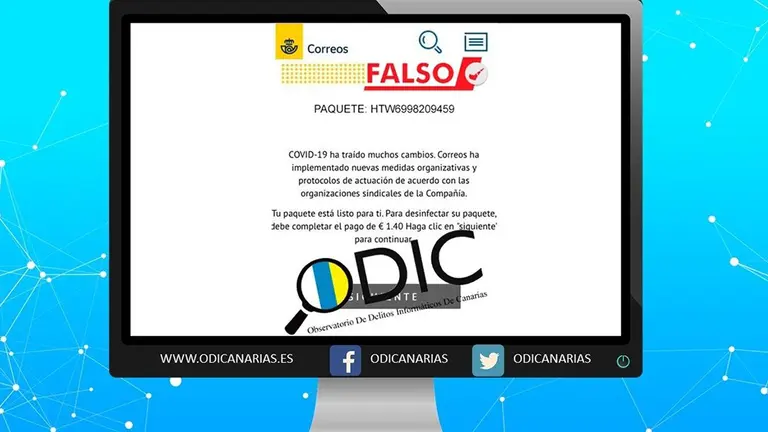 Mensaje falso imitando a Correos. Europa Press.