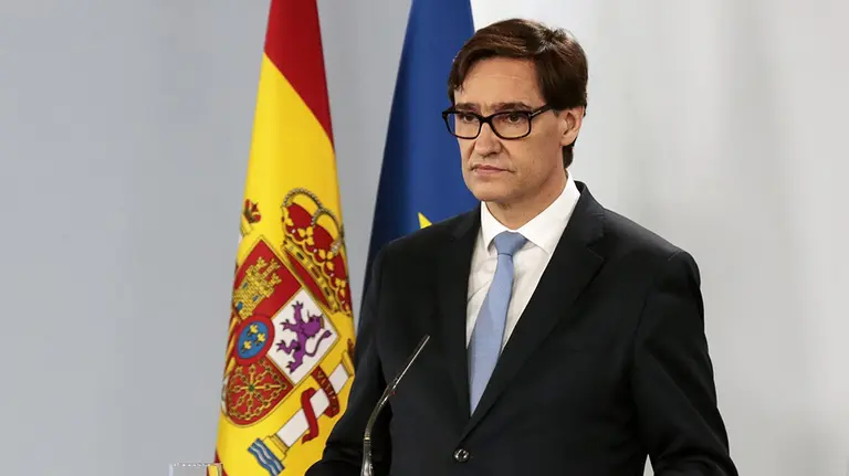 El ministro de Sanidad, Salvador Illa, durante una rueda de prensa un día después de que el Congreso de los Diputados haya aprobado la tercera prórroga del estado de alarma por la crisis del coronavirus, en Madrid (España) a 23 de abril de 2020. - Moncloa. Europa Press.