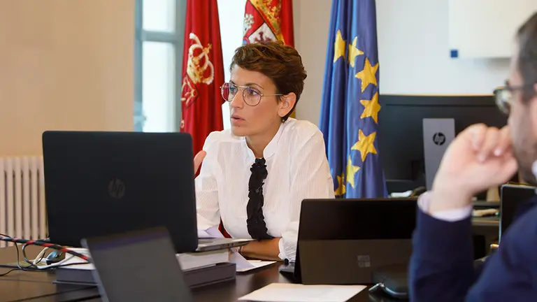 La presidenta del Gobierno de Navarra, María Chivite, durante la conferencia de presidentes autonómicos con Pedro Sánchez GOBIERNO DE NAVARRA