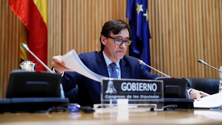 El ministro de Sanidad, Salvador Illa, comparece este jueves ante la Comisión de Sanidad y Consumo para actualizar la información sobre la situación y las medidas adoptadas en relación al COVID-19. En Madrid. Europa Press.