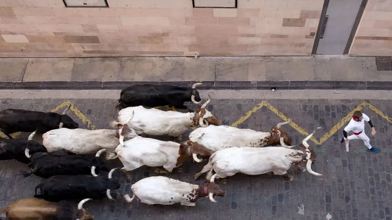 Un solo corredor delante de toda la manada en un encierro de San Fermín (2) IGNACIO PEREIRA