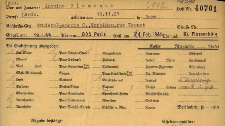 Una de las fichas de uno de los navarros que fueron deportados a campos de concentracion nazi. GOBIERNO DE NAVARRA