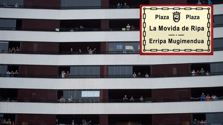 Vecinos de un edificio de Ripagaina, junto al nombre de la plaza que proponen ARCHIVO Y CEDIDA
