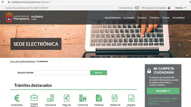 Imagen de la sede electrónica de la web del Ayuntamiento de Pamplona. Archivo.