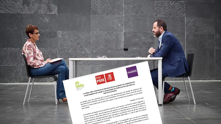 María Chivite y Ramón Alzórriz, junto a un comunicado del PSN