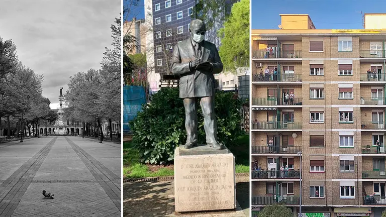 Tres de las imágenes con las que la ciudadanía de Pamplona ha relatado el confinamiento por la pandemia del coronavirus CEDIDA