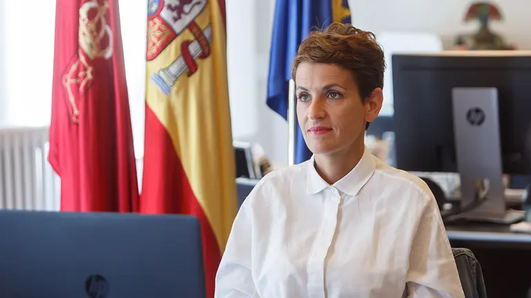 María Chivite, durante la videoconferencia de presidentes autonómicos con Pedro Sánchez (2) GOBIERNO DE NAVARRA