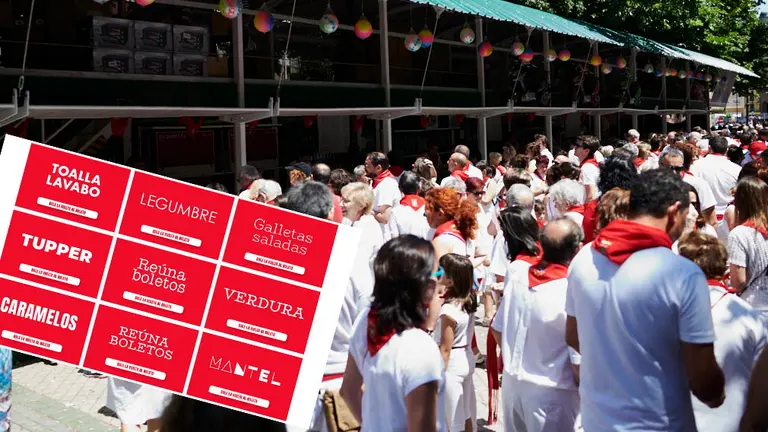 Imagen superpuesta de los nuevos boletos creados por Cáritas ante la cancelación de la tómbola de San Fermín 2020.