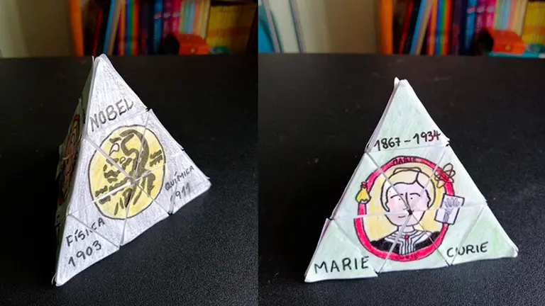 Imagen del trabajo “La pirámide de Rubik de Marie Curie”, de Paula Zapatero. UPNA