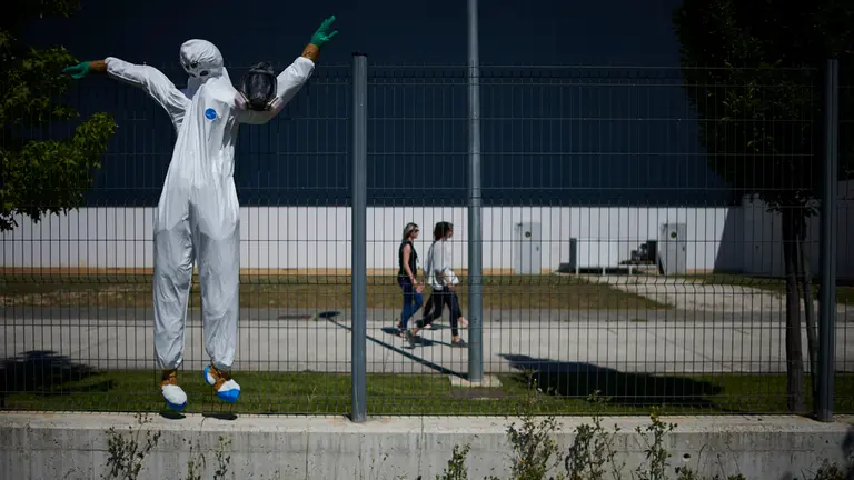 Rueda de prensa del comité de empresa la planta de Siemens Gamesa por el cierre de la fábrica de Aoiz. PABLO LASAOSA