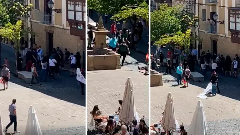 Disturbios de abertzales durante una visita turística de Vox Navarra a Olite