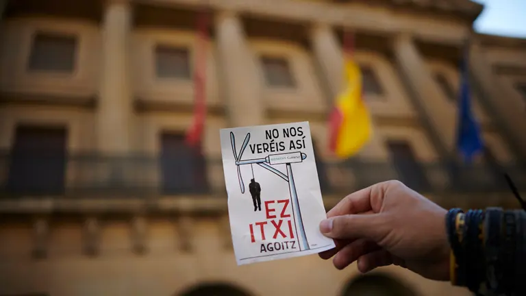 Manifestación en Pamplona para protestar en contra del cierre de la planta de Siemens Gamesa de Aoiz. PABLO LASAOSA