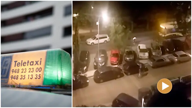 A la derecha de la imagen, un momento de la agresión a un taxista en Barañáin..