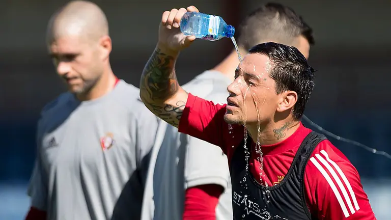 Chimy Ávila durante un entrenamiento en Tajonar. OSASUNA