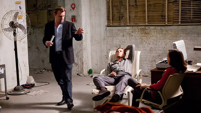 En el set de Origen, con Christopher Nolan, Leonardo Dicaprio y Ellen Page