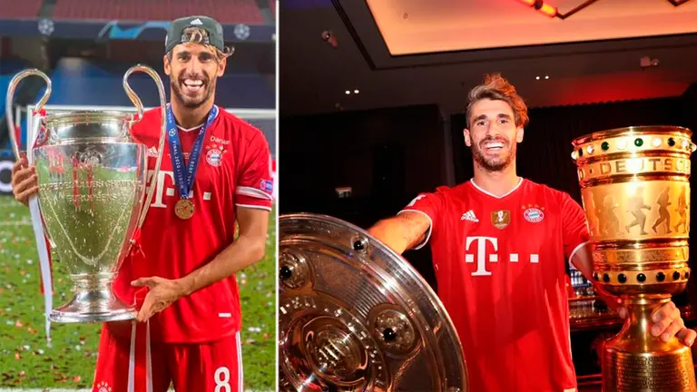 El navarro Javi Martínez celebra su segundo triplete tras ganar este pasado domingo la Champions League
