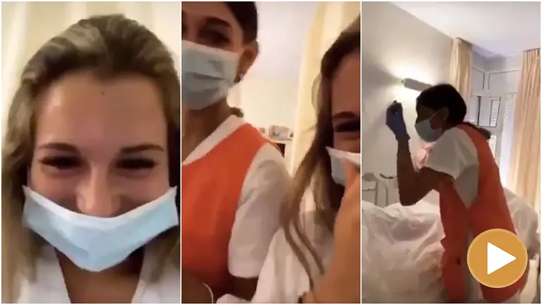 Momentos del vídeo difundido en redes sociales del trato vejatorio de dos jóvenes a los ancianos de una residencia.