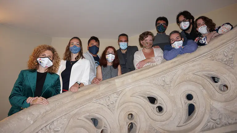 Nuria Perera, María Monreal, Raúl de la Fuente, Bakartxo Pollacino, Joaquín Torrents, Daniel de Miguel, Tomás Álvarez, Anastasia Mara, F.J. García y Sandra Caballero posan tras el Navarra Internacional Film Festival 2020. CEDIDA