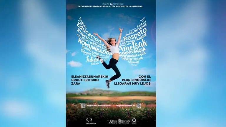 Cartel que anuncia la campaña Con el plurilingüismo llegarás muy lejos. - GOBIERNO DE NAVARRA