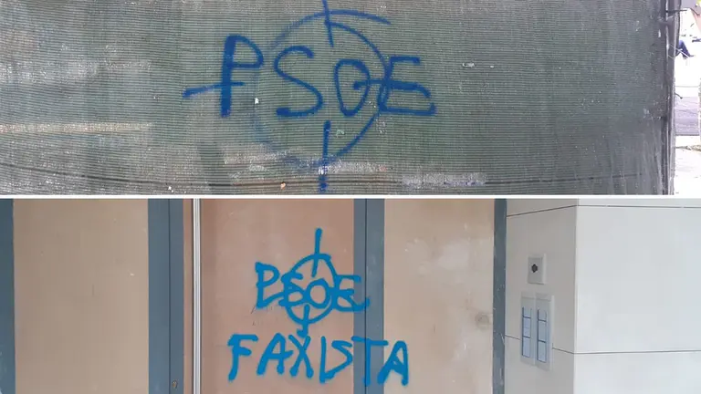 Pintadas amenzantes contra el PSN en su sede de Burlada. TWITTER