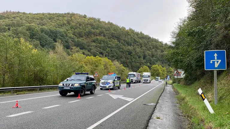 Guardia Civil y bomberos atienden un accidente en las N-121-A a la altura de Lesaka.  (2)