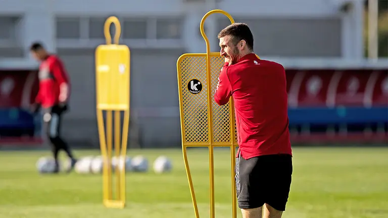 El centrocampista Oier Sanjurjo en las instalaciones de Tajonar. CA Osasuna.