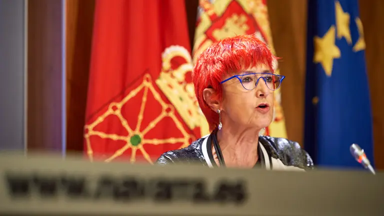 El vicepresidente primero y consejero de Presidencia, Igualdad, Función Pública e Interior, Javier Remírez; y la consejera de Salud, Santos Induráin; valoran la situación actual de la pandemia de COVID-19 en Navarra. MIGUEL OSÉS