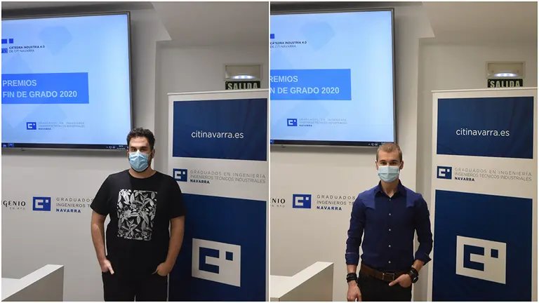 David González Guembe (izquierda) y Javier Armañanzas Goñi (derecha), ganadores del premio al mejor TFG de la Cátedra Industria 4.0. CEDIDA