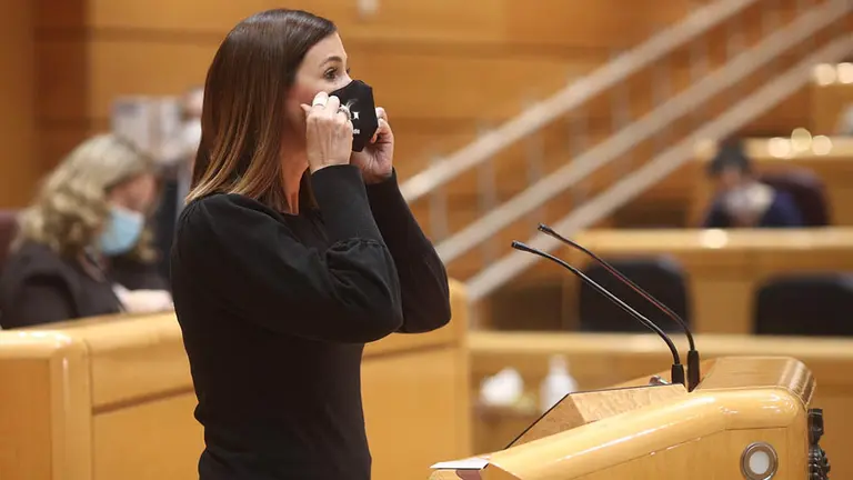 La senadora de Ciudadanos Ruth Goñi interviene durante una sesión plenaria en el Senado. EP