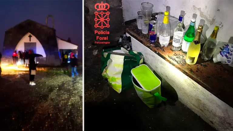 Imágenes de la intervención por un botellón con 20 universitarios en la ermita de El Perdón POLICÍA FORAL